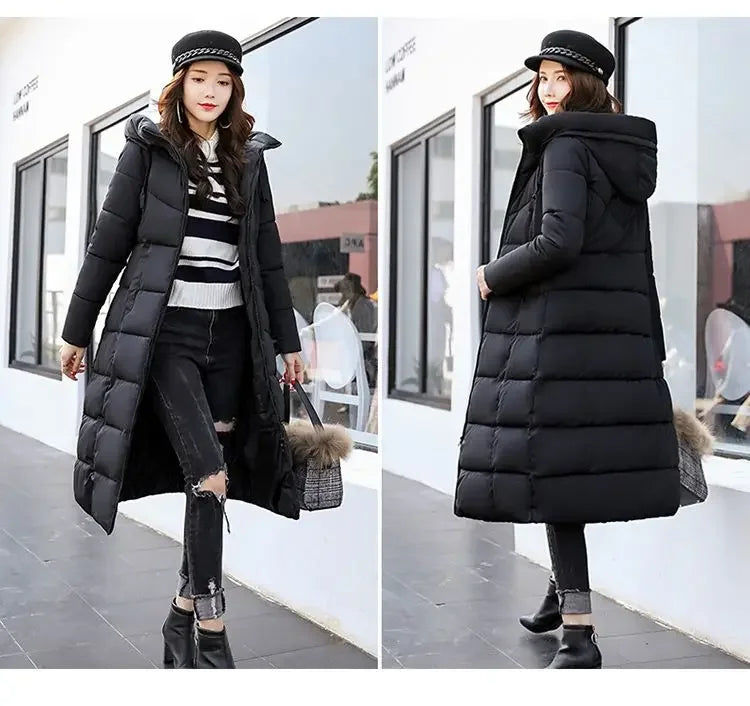 2025 New Winter Parka Long Coat Women WhiteThick Warm Down Cotton Coat Fashion Hooded Parka Puffer Windproof Snow Overcoat