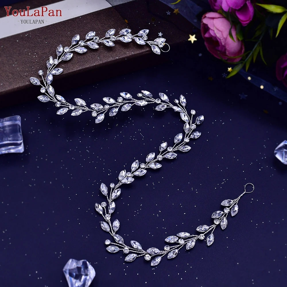 YouLaPan Luxury Wedding Headpiece Rhinestone Hair Vine for Bride Headwear Alloy Flower Headband Weding Hair Accessories HP390