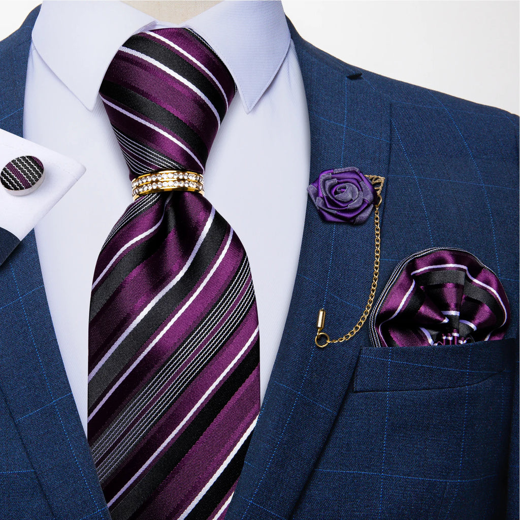 New Designer Blue Red Paisley Ties For Men Wedding Party Neck Tie Luxury Tie Ring Brooch 100% Silk Tie Set Gift For Men DiBanGu