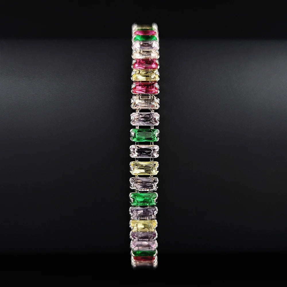 2024 New Arrival Colorful  Rose Gold Silver Color Tennis Bracelet Adjustable for Women Party Gift Jewelry Wholesale S7193