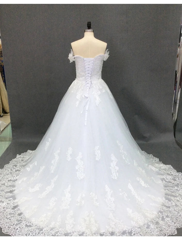Customized Ball Gown Wedding Dresses Off Shoulder Appliques Court Train Bridal Gowns Formal Vestido De Noiva robe de mariée