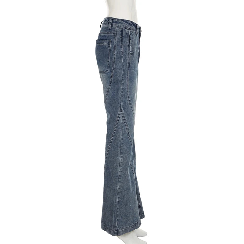 IAMSURE Y2K Casual Slim Pockets Jeans Flare Pants Basic Low Waisted Boot Cut Pants Women 2025 Spring Autumn Streetwear Ladies