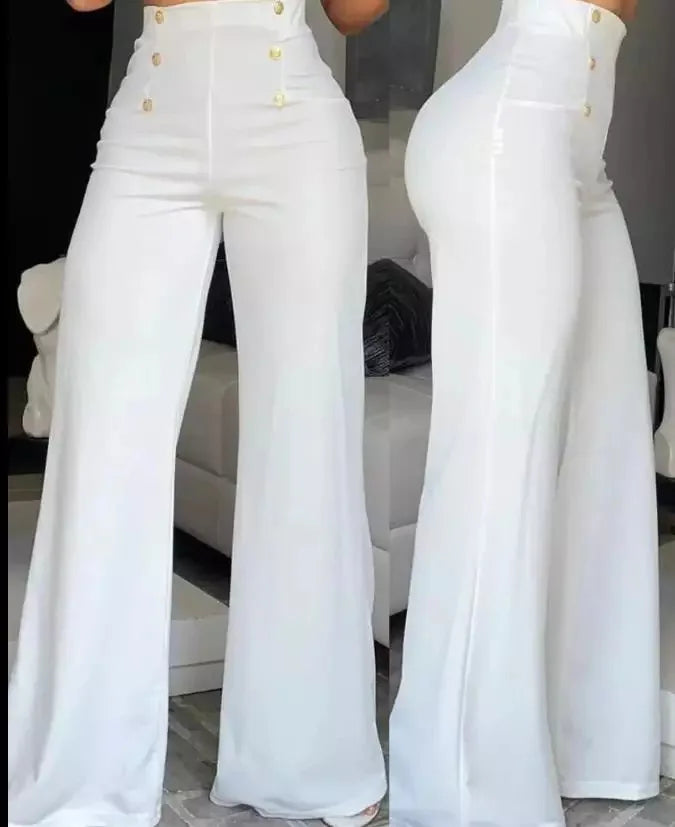 Elegant Casual  High Waist Wide Leg Pants Fashion Loose Button Long Pant Office Solid Spring Autumn Womens Clothing New Pant
