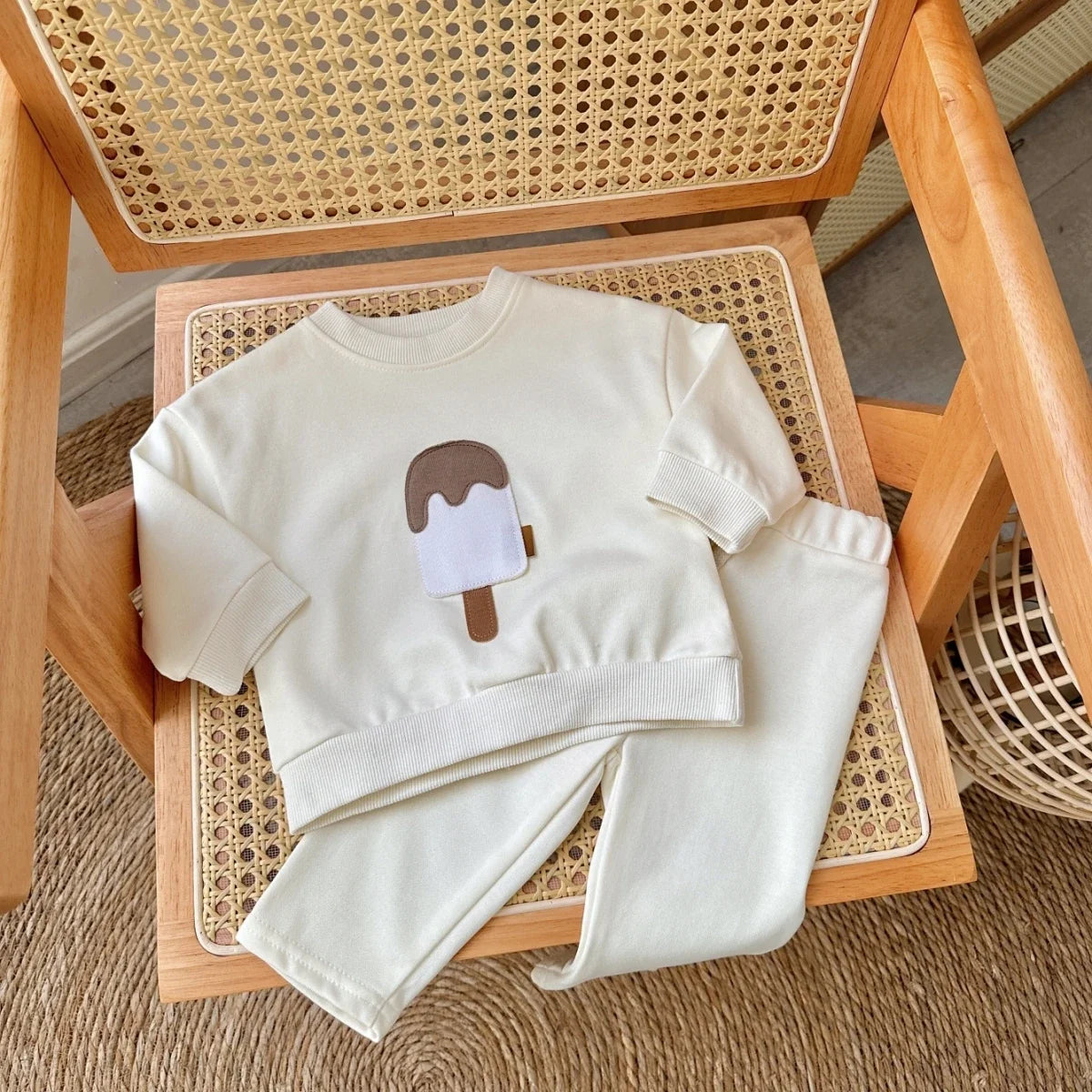 New Autumn Baby Boys Girls Clothing Set Toddler Casual Cotton Home Wear Ice Cream 2PCS Set Long- Sleeved Pants Children's Suits