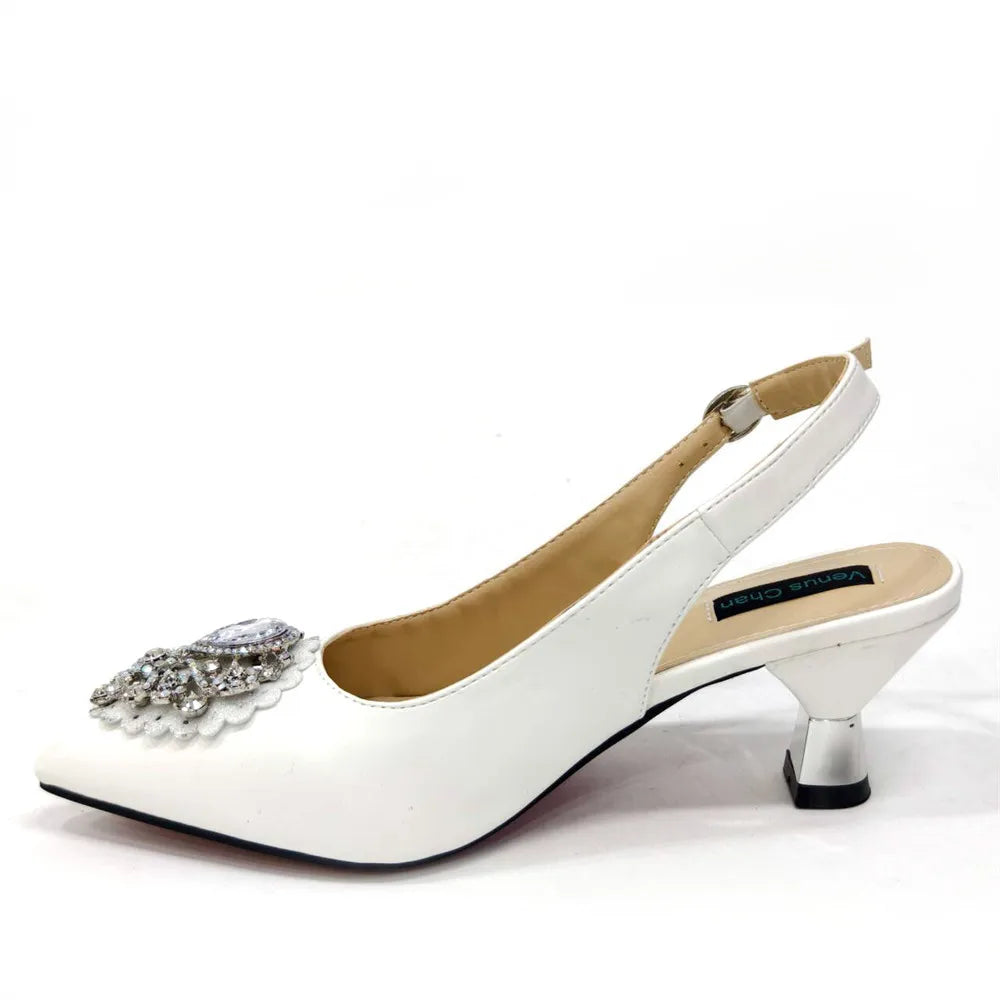 Italian 2024 Fashion Design Diamond Chain Full Diamond Bag And Pointed High Heels Noble And Generous Decoration Full Diamond