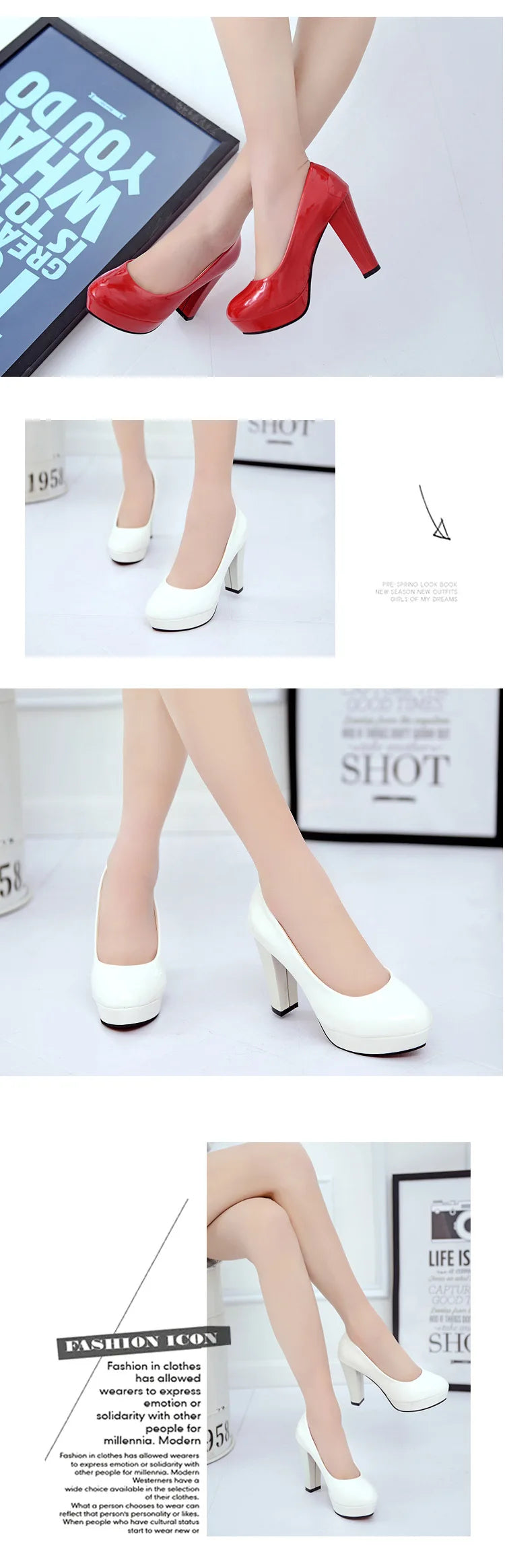 High Heels Shoes Women White Wedding Shoes Thick 10 CM Heels Fashion Party Pumps Footwear Black Red Round Zapatos De Mujer