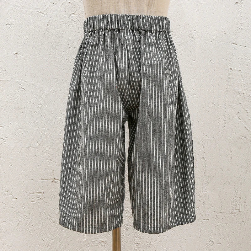 Children's Retro Striped Cotton And Linen Pant Spring Autumn New Japanese Boys And Girls Casual Loose Wide-Leg Pants WTP122