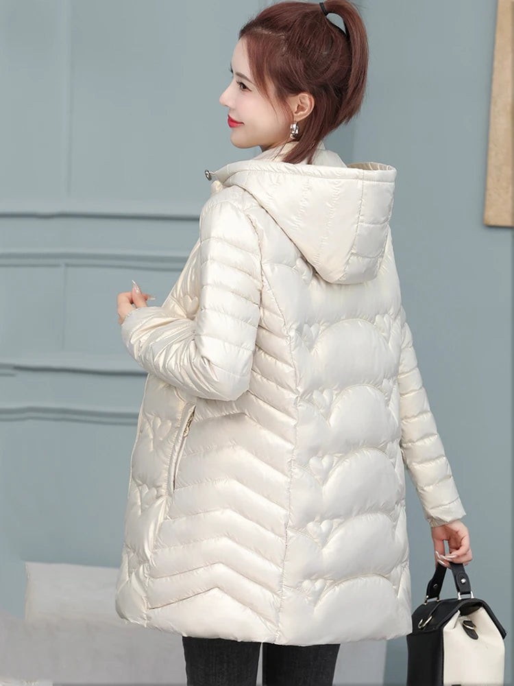 2023 New Winter Jacket Long Coats Women  Hooded Glossy DownCotton Jacket Warm Casual Parka Padded Cotton Coat Female