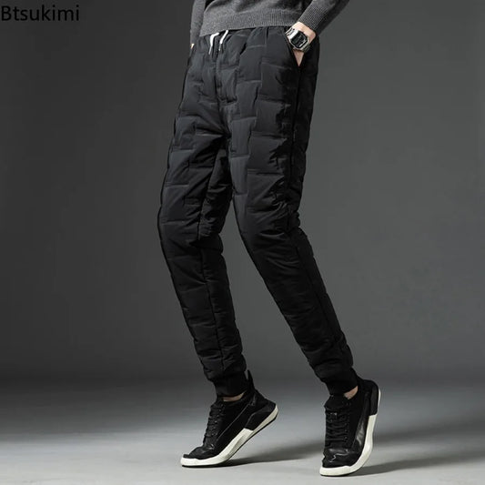 2025 Winter Warm Pants Men's Thicken Dowm Cotton Pants Outdoor Casual Joggers Pants Windproof Waterproof Thermal Trousers Male