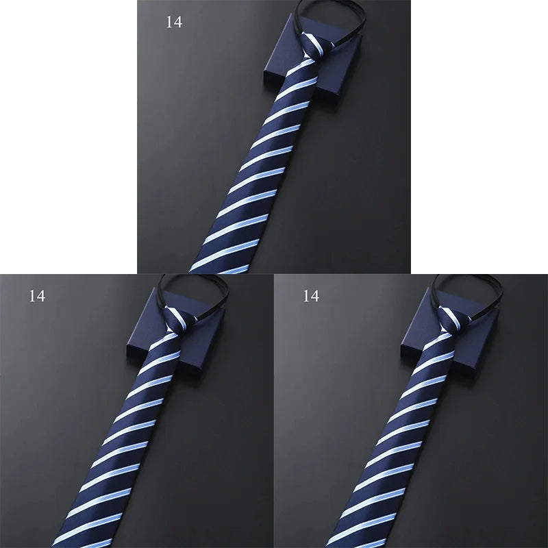 Elegant Blue Black Striped Men Shirt Business Dress Zipper Neck Lazy Ties Vestisens Accessories Wedding Groom