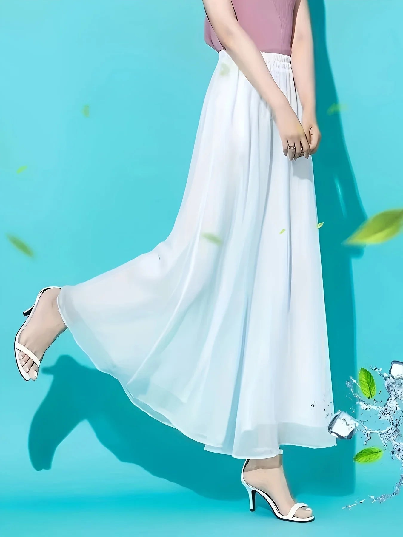 Thin chiffon wide leg pants for women in spring and summer, double layered drape, loose and slimming, cool long pants