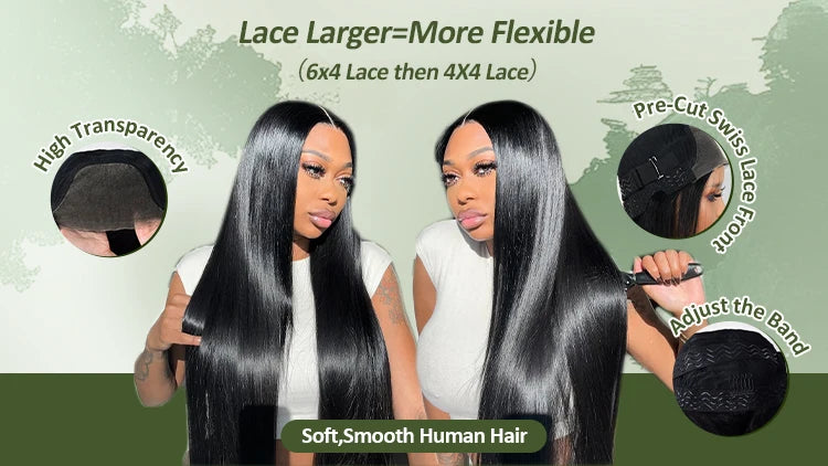 30 inch Glueless Wigs Human Hair Ready To Wear 6X4 Brazilian Straight HD Lace Front Human Hair Wig 100% Human Hair Wigs Glueless