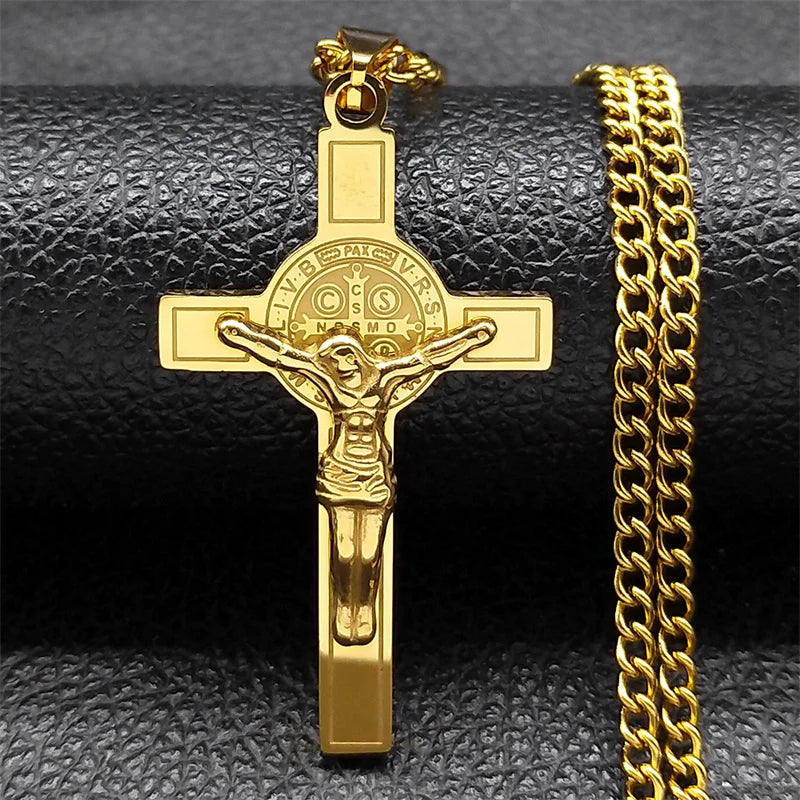 Christian Bible Stainless Steel Jesus Cross Long Necklace Men/Women Necklace Pendant Religious Jewelry acero inoxidable N6193S05