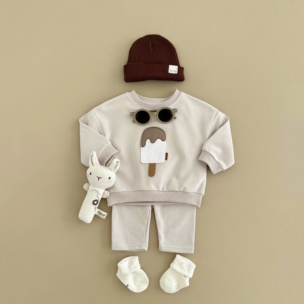 New Autumn Baby Boys Girls Clothing Set Toddler Casual Cotton Home Wear Ice Cream 2PCS Set Long- Sleeved Pants Children's Suits