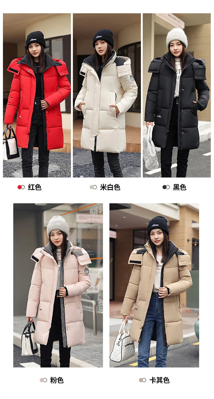 Women'S Winter Down Cotton Jacket 2025 New Warm Thicken Cotton Padded Jacket Korean Loose Plus Size Parkas Outwear Long Coat