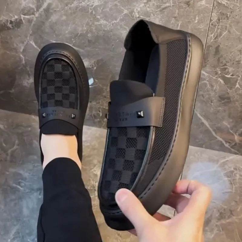 British Men Casual Lazy Shoes Business Slip On Bean Shoes Male Flat Shoes Platform Dress Man Leather Shoe Summer Autumn Loafers