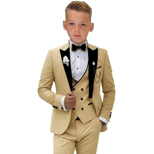 Boys Velvet Collar 3-Piece Suit Set – Blazer, Vest & Pants with Tie | Sizes 3T–14T