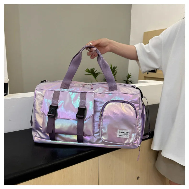 Pearl Glossy Gym Bag Women Fitness Training Handbag Waterproof Yoga Bags Wet Dry Separation Swimming Pack Female Travel Tote Bag
