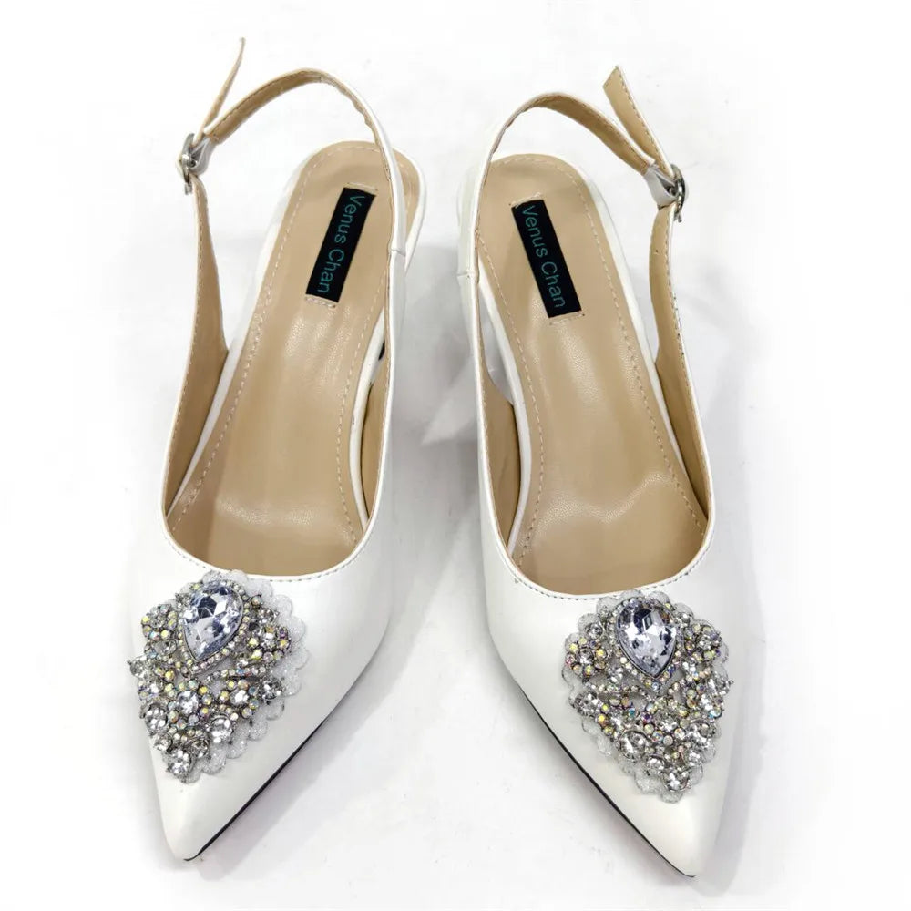 Italian 2024 Fashion Design Diamond Chain Full Diamond Bag And Pointed High Heels Noble And Generous Decoration Full Diamond