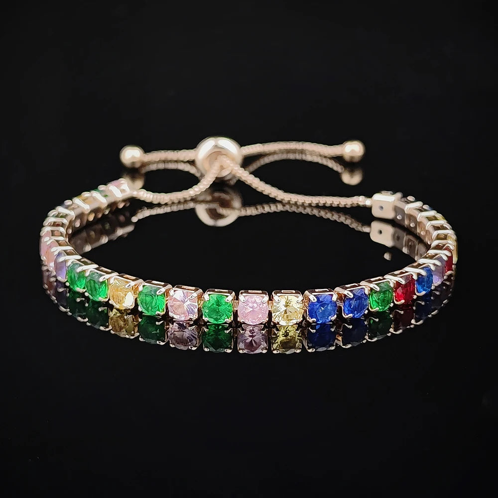 2024 New Arrival Colorful  Rose Gold Silver Color Tennis Bracelet Adjustable for Women Party Gift Jewelry Wholesale S7193