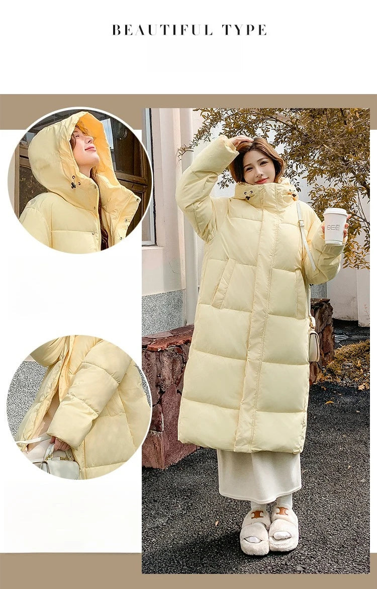 2025 Winter Women Jacket Coats Long Parkas Female Down Cotton Hooded Overcoat Thick Warm Jackets Windproof Casual Student Coat