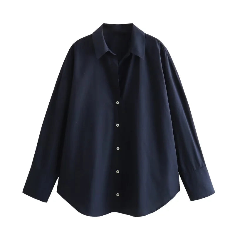 Traf 2025 women's spring new Europe-American fashion striped long sleeve lapel loose version poplin shirt multi-color selection