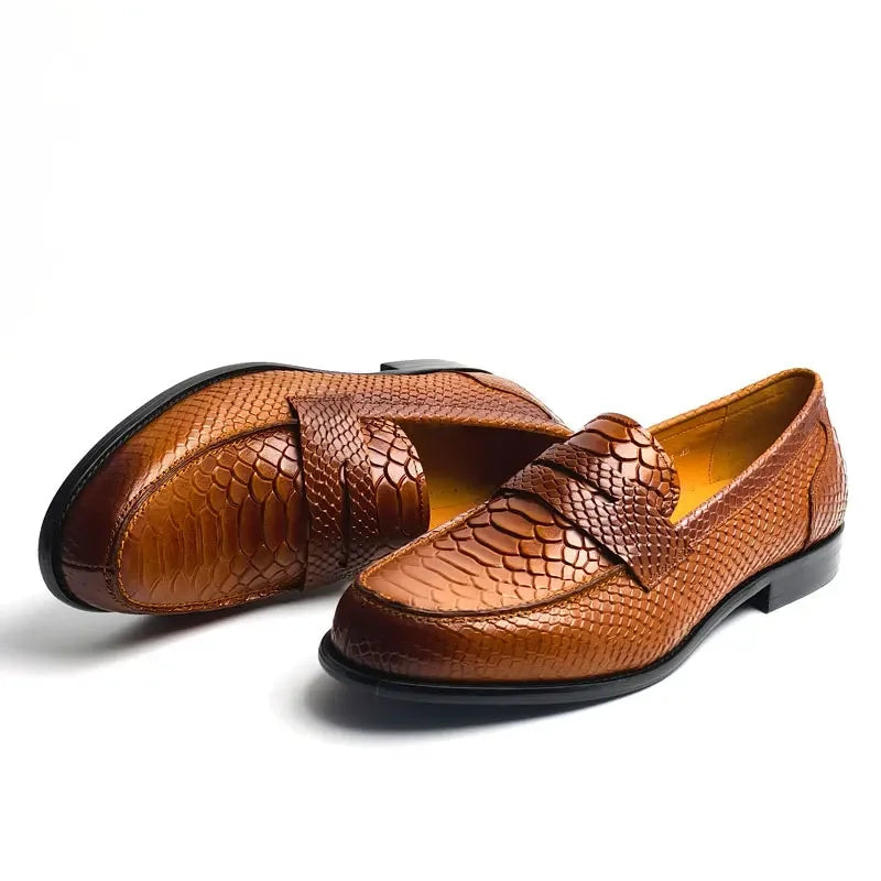 Men's Snake Pattern Penny Loafers – Handcraft Business Leather Shoes