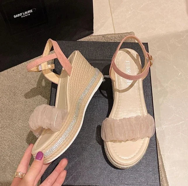 Sandals for Women Wedges Heel Rhinestones Woman Shoes Anti Slip Hot 2025 Luxury Vip Comfort Sandal Comfortable and Elegant Shoe
