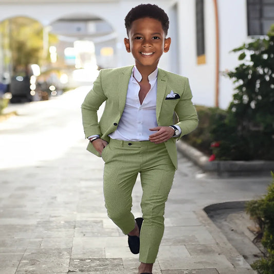 Summer Linen Boys Suit 2 Piece Set Peak Lapel Jacket Pants Wedding Tuxedo Kids High Quality Custom Outfit