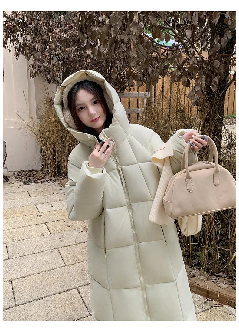Long Coats Parkas Women Loose Zipper Hooded Jacket Thick Warm Casual Full Sleeve Elegant Spliced Jackets Autumn Winter