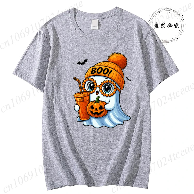 Halloween Horror Ghost Tee Women Clothing Y2K Designer T Shirt Female Cute Ghost Halloween Funny Streetwear Anime Tee Clothes