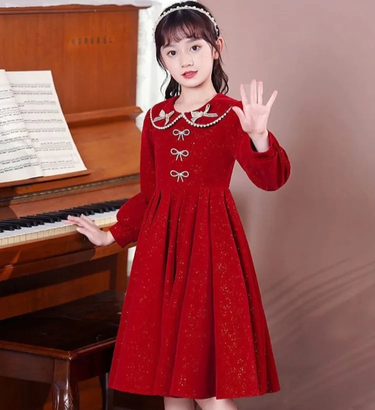 Girls' 2025 Spring New Arrival Long Sleeve Sweet Princess Gown - Trending Chic Dress for Big Kids 4-12 Years Old