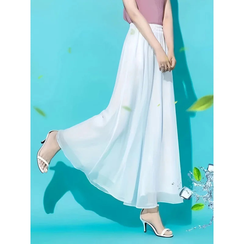 Thin chiffon wide leg pants for women in spring and summer, double layered drape, loose and slimming, cool long pants