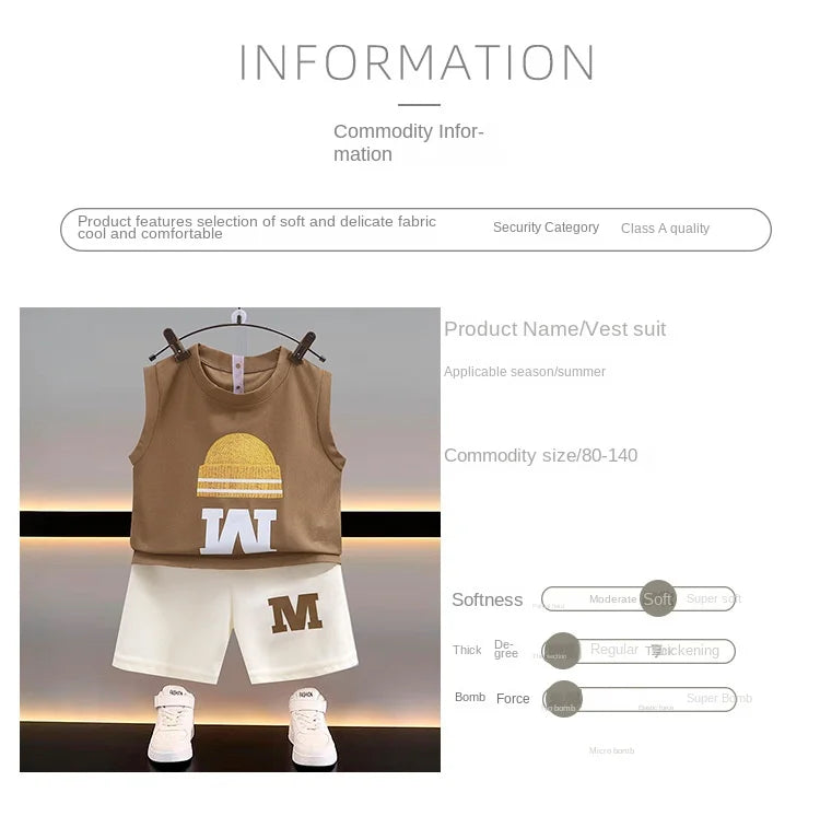 Summer New Children's Vest Set Boys Sleeveless Top Shorts Summer Two-piece Kids Clothing Vest T-shirt +shorts Pants 2pcs/set