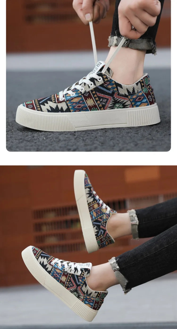 Sneakers Men 2025 New Spring and Autumn Ethnic Men's Shoe Low Top Retro Jacquard Flat Bottomed Board Shoes Oversized Mens Shoes