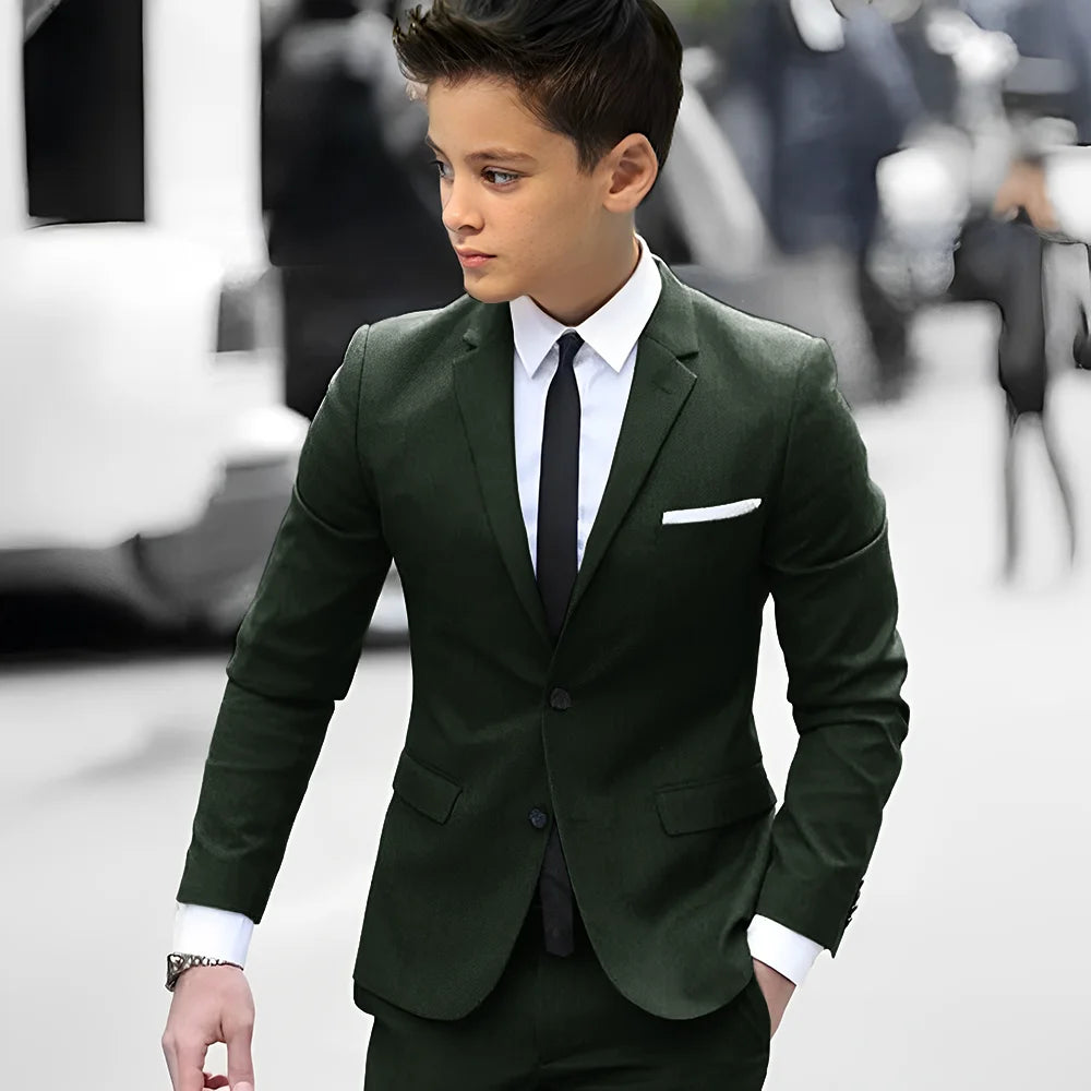 2 Piece Light Gray Boy Tuxedos For Wedding Notched Lapel Custom Kids Trim Fit Groomsmen Boy Suits