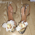 Women New Flower Decor Wedding Shoes Brand Design Thin High Heels Sandals Open Toe Summer Party Dress Shoes