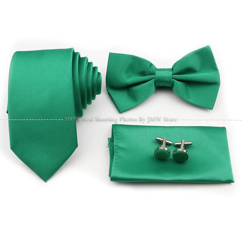 Hot Sale Purple Pink Sage Green Tie Set Polyester Necktie Bowtie Cufflink Brooch For Groom Suit Wedding Cravat Shirt Accessory