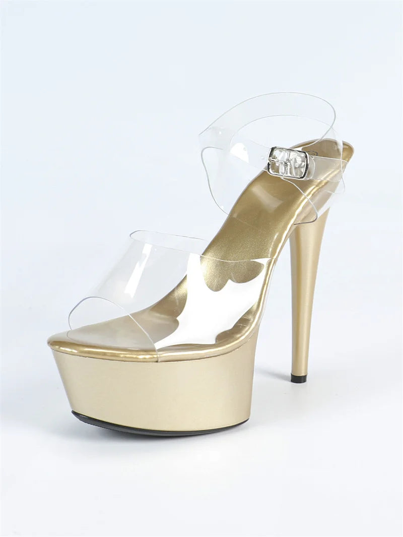 Liyke PVC Transparent Sandals For Women Summer Fashion Open Toe Buckle Strap Platform High Heels Party Stripper Pole Dance Shoes