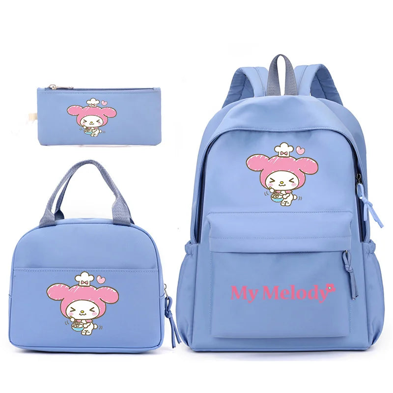 3pcs/Set My Melody Backpack with Lunch Bag for Teenagers Student School Bags Casual Comfortable Travel Set
