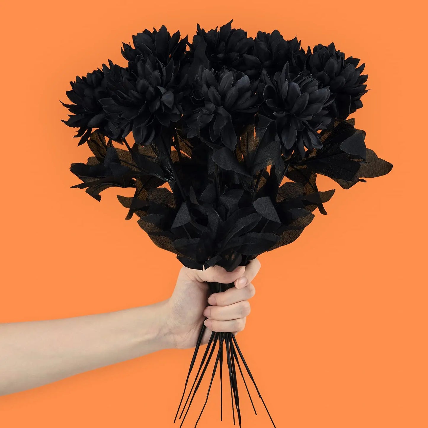 Halloween Decoration Burgundry Dahlia Black Artificial Flower Branch Arrangement Materials Fake Flower Table Home Party Decor