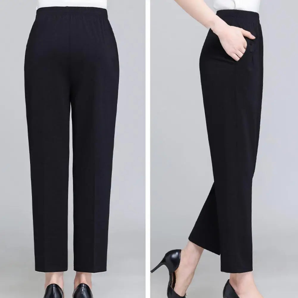 Lady Summer Ice Silk Thin Casual Cropped Pants Middle-aged Elderly Loose High Waisted Elastic Waist Women Pants Casual Trousers