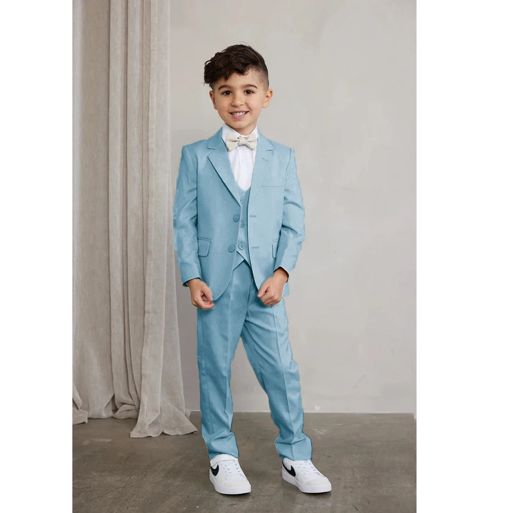 3 Piece Ivory Boys Suit for Wedding Formal Suits Set Notched Lapel Blazer Vest Pants Kids Dress Clothes Outfit 2-18 Years Old
