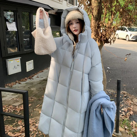 Long Coats Parkas Women Loose Zipper Hooded Jacket Thick Warm Casual Full Sleeve Elegant Spliced Jackets Autumn Winter
