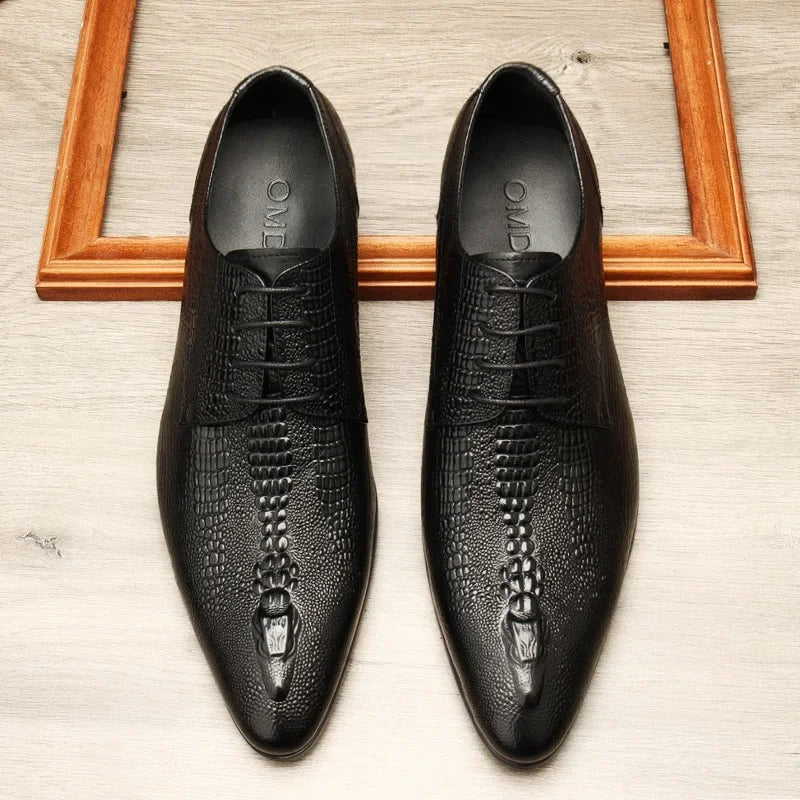 Men's Handmade Crocodile Pattern Oxford Shoes – Black & Blue Formal Loafers