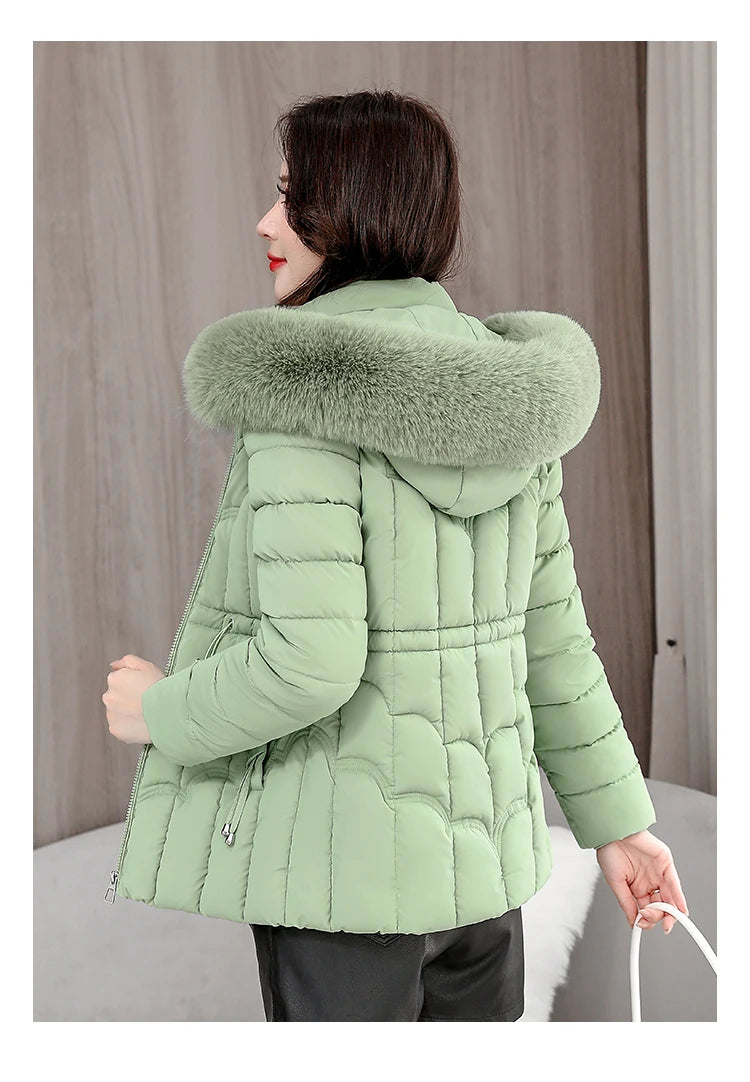 Winter 2025 New Down Jacket Women Parkas Fashion High-Quality Warm Cotton Padded Coat Ladies Short Overcoat Hooded Overwear Tops