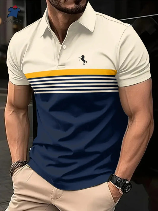 Summer T Shirts for Men 2025 Short Sleeve Men's Clothing Collar 3D Printing Plain Shirt Striped Polo Tees Fashion Pullover Tops