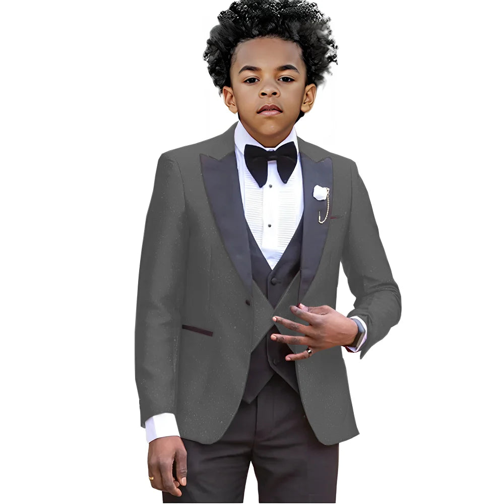 Boy Suits For Wedding Luxury Tuxedos 3 Pieces Slim Fit Boy Wear Party Prom Blazer Vest With Pants Custom Made