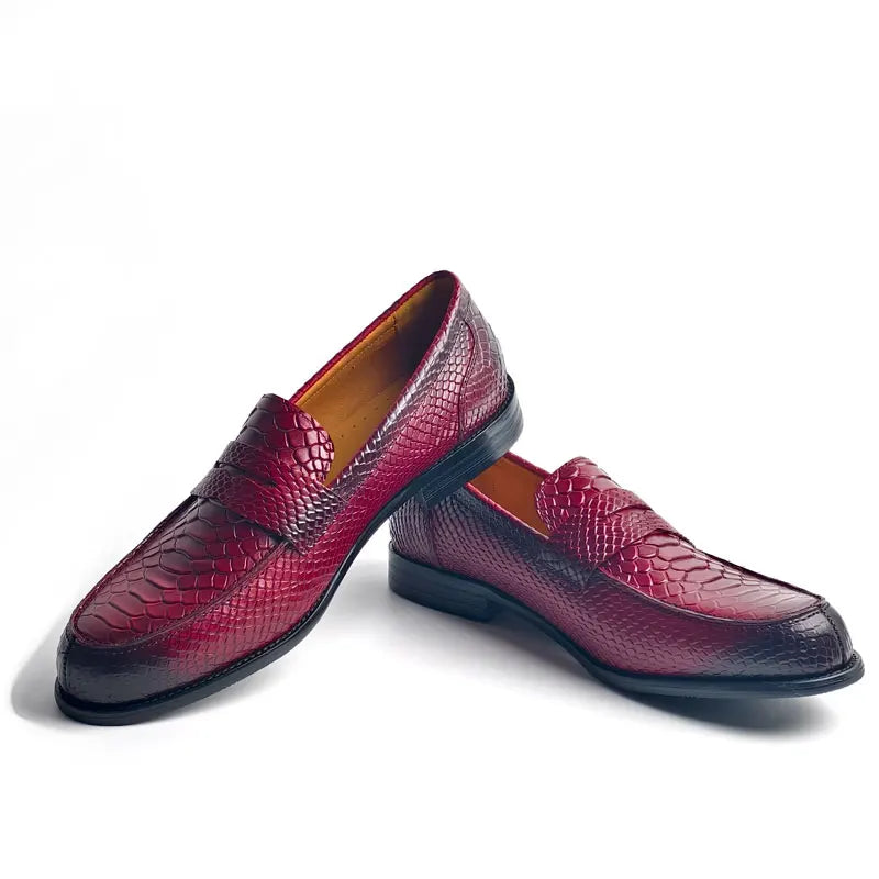 Men's Snake Pattern Penny Loafers – Handcraft Business Leather Shoes