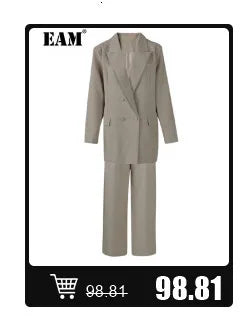 [EAM] Women Beige Irregular Hem Buckle Long Elegant Blazer New Lapel Long Sleeve Jacket Fashion Tide Spring Autumn 2025 CPDB133